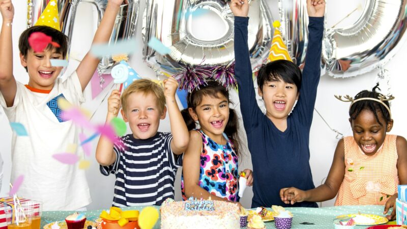 Diverse kids enjoying a birthday party